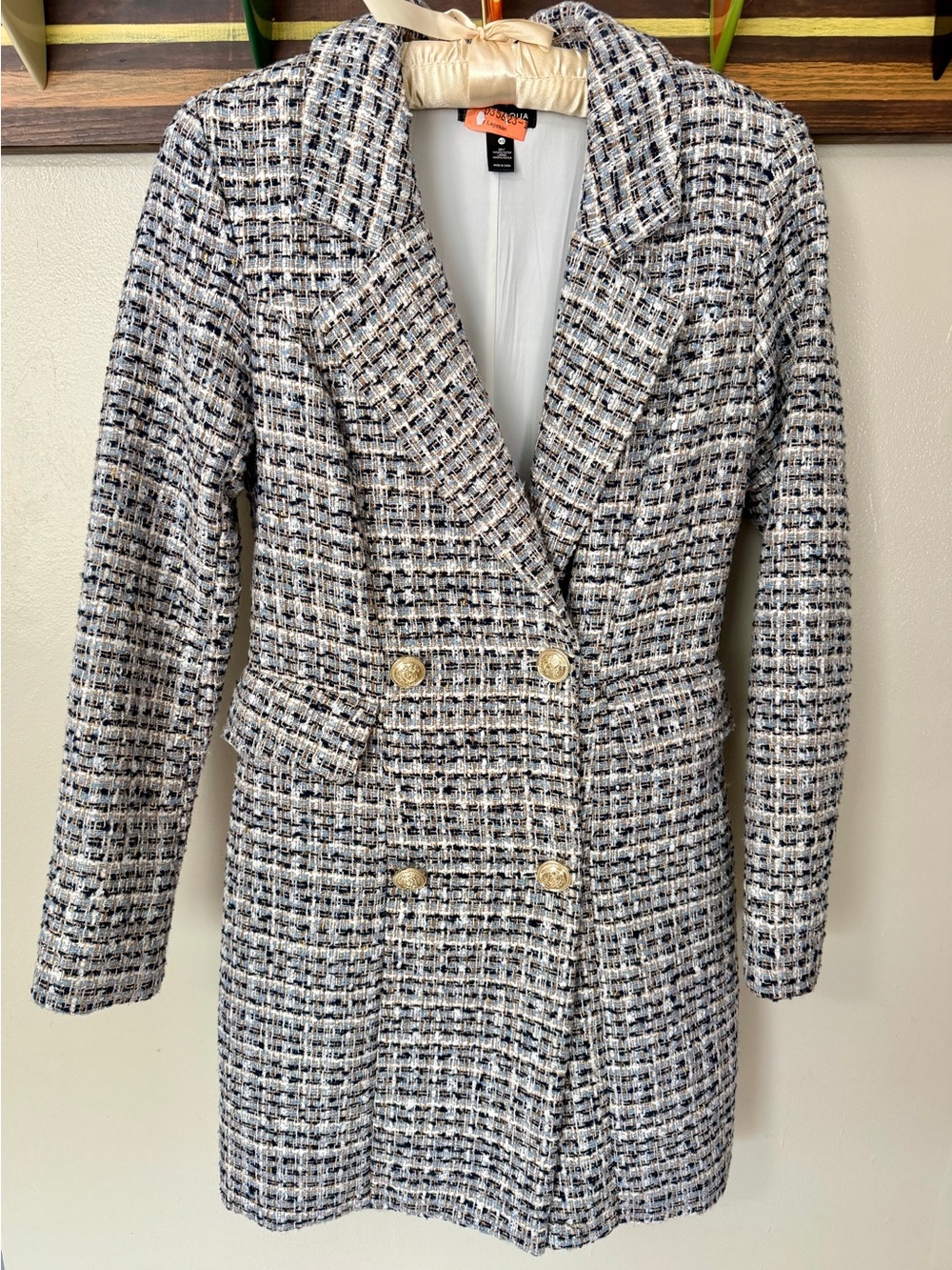 Aqua Tweed Double-Breasted Blazer Dress - Picture 2 of 4